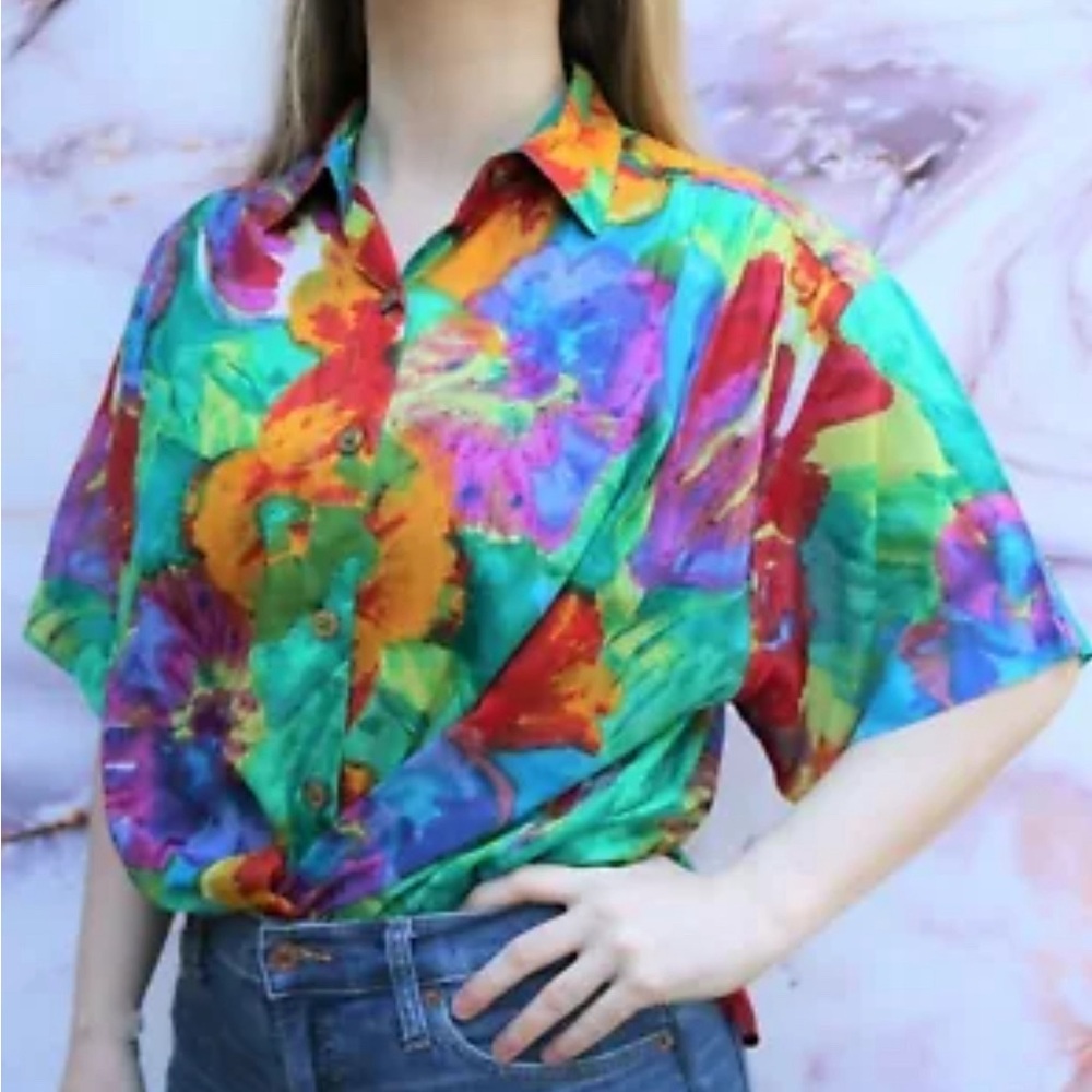 Vintage BOOM 90s floral cotton lightweight collar shirt